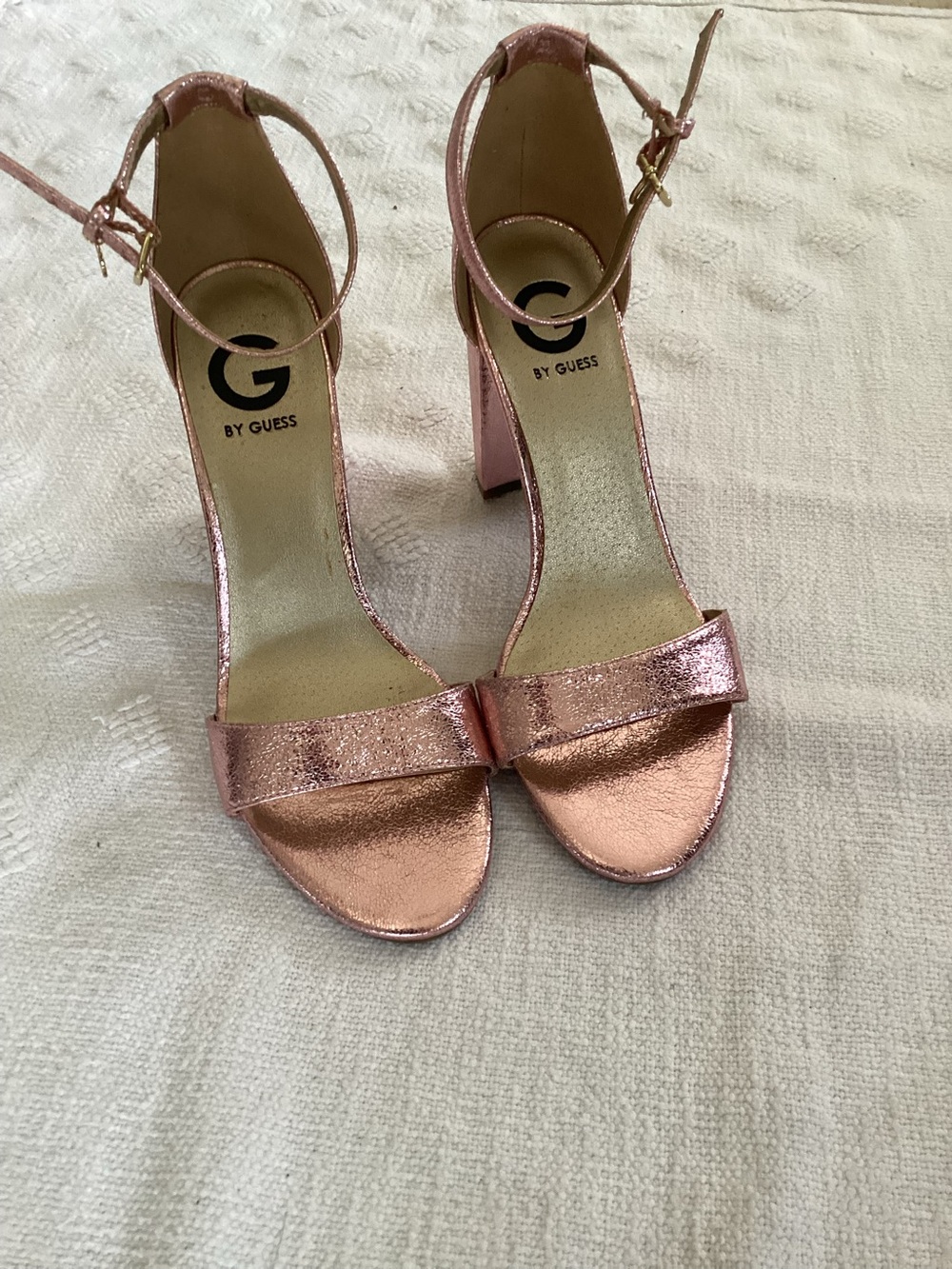 G By Guess 4ins Heels Womens 8 M Shantel Open Toe Ankle Strap Pink Faux Leather